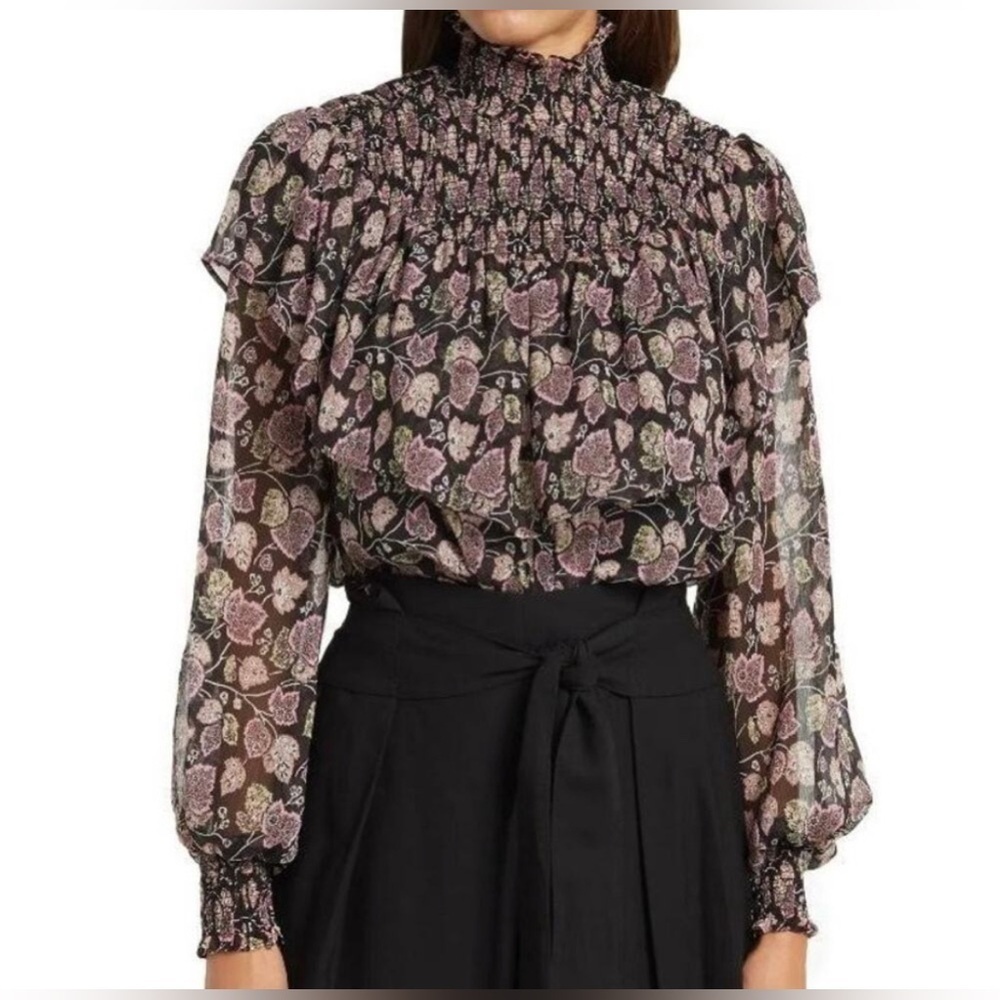 Cinq á Sept DREW Georgette Blouse Top in Cacao Multi Size S